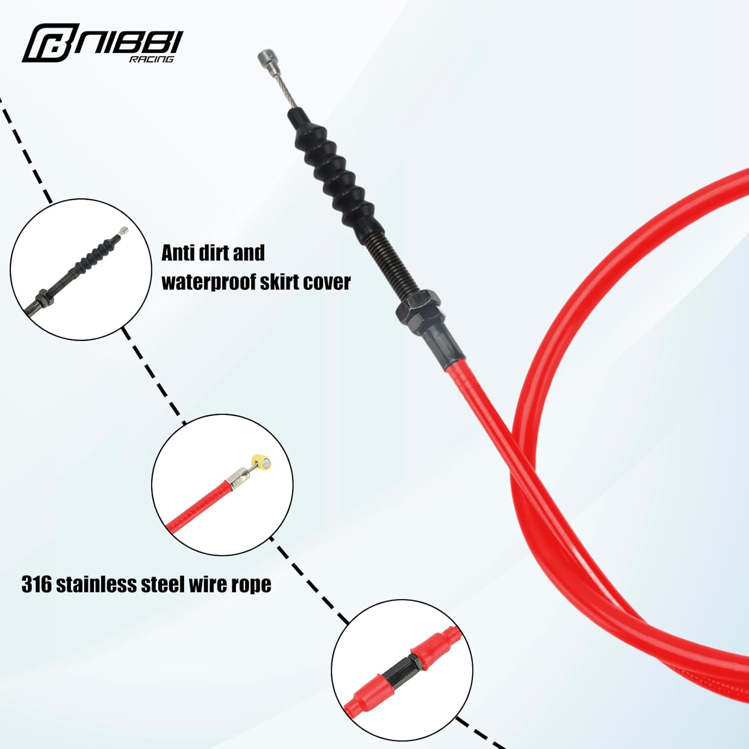 NIBBI Replacement Clutch Cable Dirt Bike Mini Bike Pit Bike MotorCross Motorcycle For NC engine 110CC 125CC 200CC 250CC (Red)