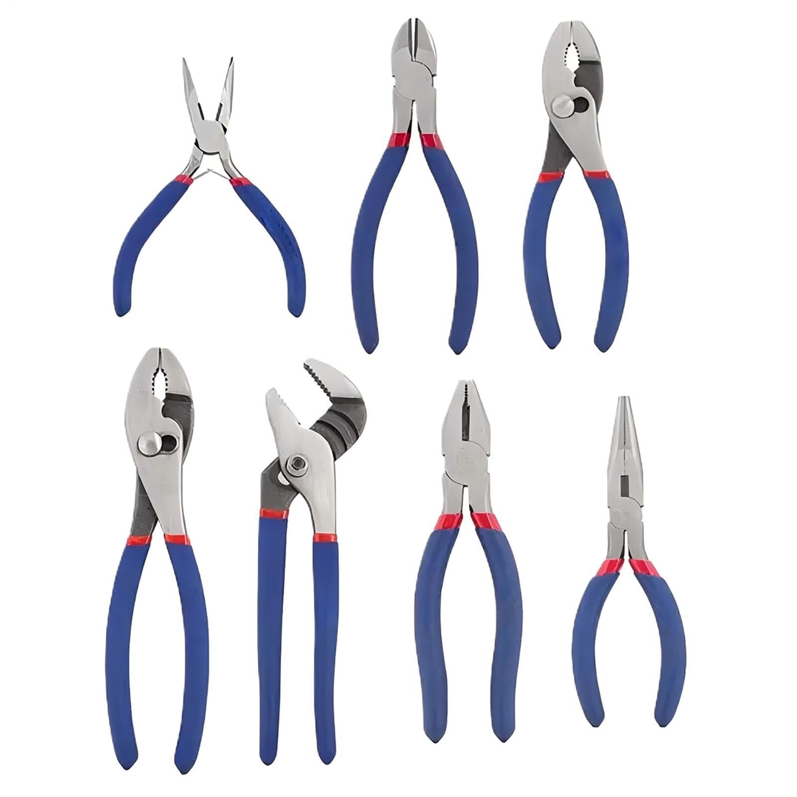 Kit Pinze Pinza a becchi lunghi, a snodo e morsetto | 7 Pezzi Set Kit Di Pinze E Chiavi Per Riparazioni Domestiche Giardino Officina Idraulica Impianti Elettrici Fai Da Te Auto