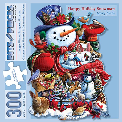 Bits And Pieces - 300 Piece Shaped Jigsaw Puzzle For Adults - Happy Holiday Snowman - 300 Pc Christmas Jigsaw By Artist Larry Jones #TOP1