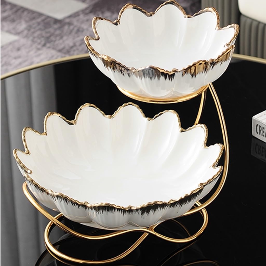 Fruttiera A 2 Livelli KOKUNKA – In Ceramica E Metallo, Design Elegante, Per Cucina E Occasioni Speciali (colore Marrone) - 3