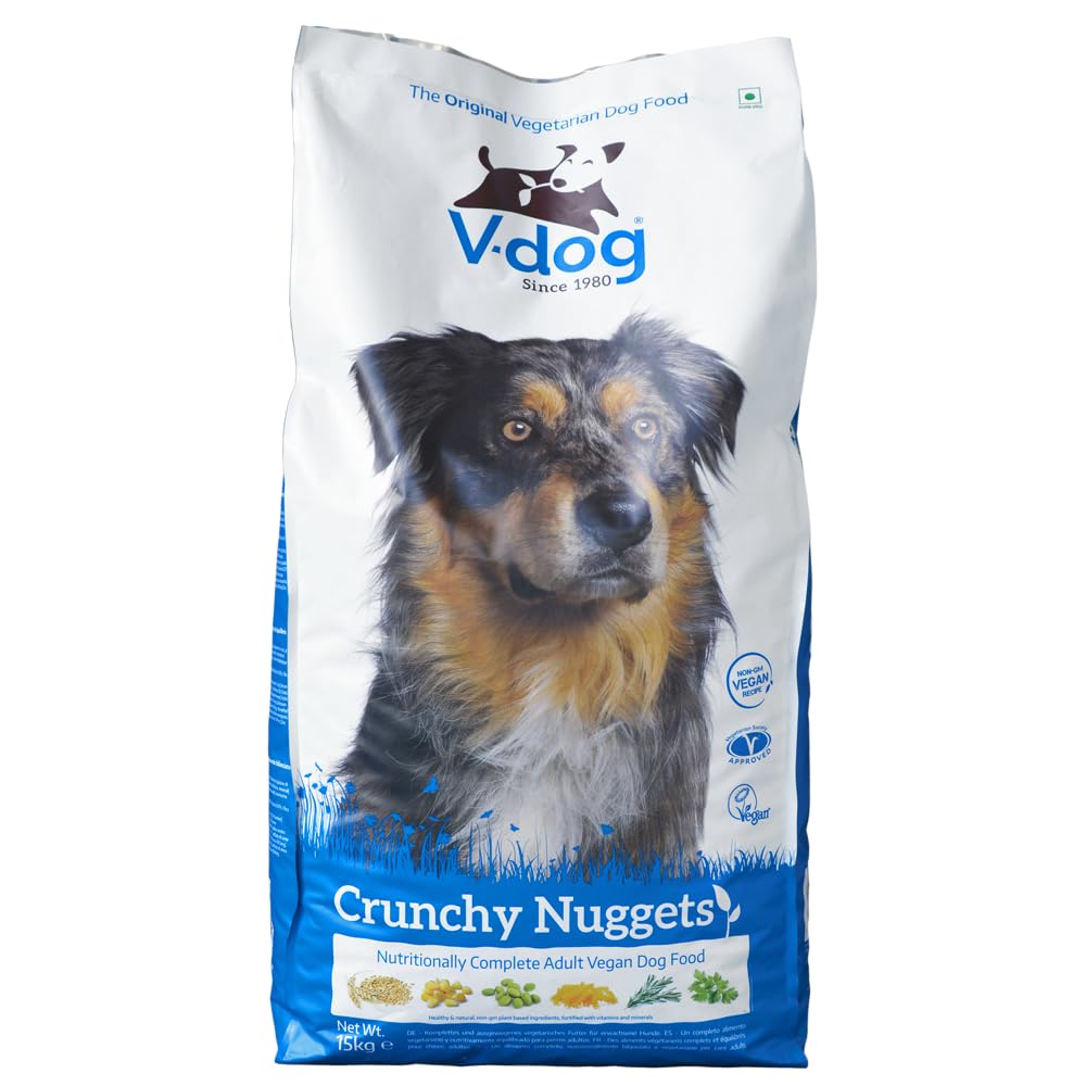 Crunchy Nuggets Vegan Dog Food β High-Protein Plant-Based Kibble for Dogs, 15kg