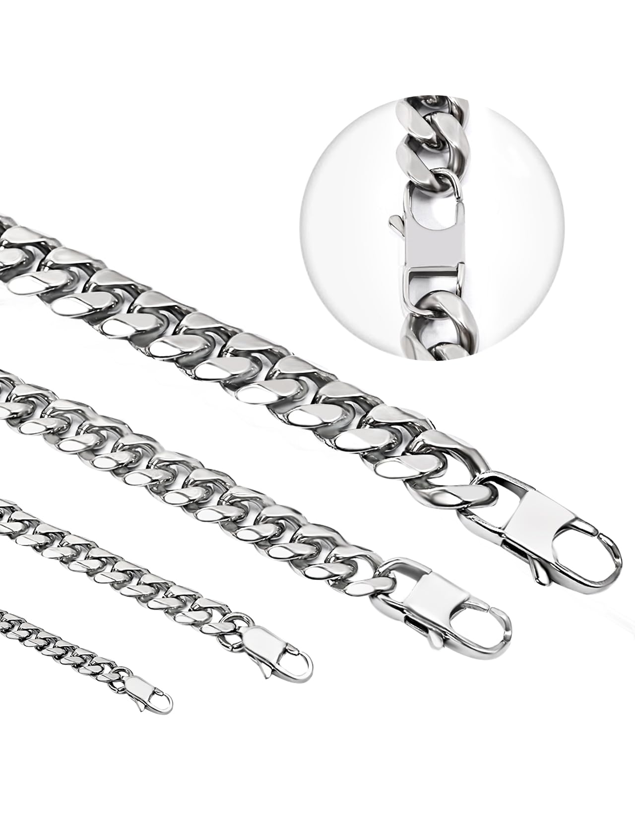Collana Uomo Acciaio Inossidabile Collane Cubana Argento Catena Donna Sottile/Grosse 3/6/9/12 mm Girocollo Catena Womo Inox Ragazzo Punk Hip Hop Rapper Catenina 45/50/55/60/65/70/75 cm