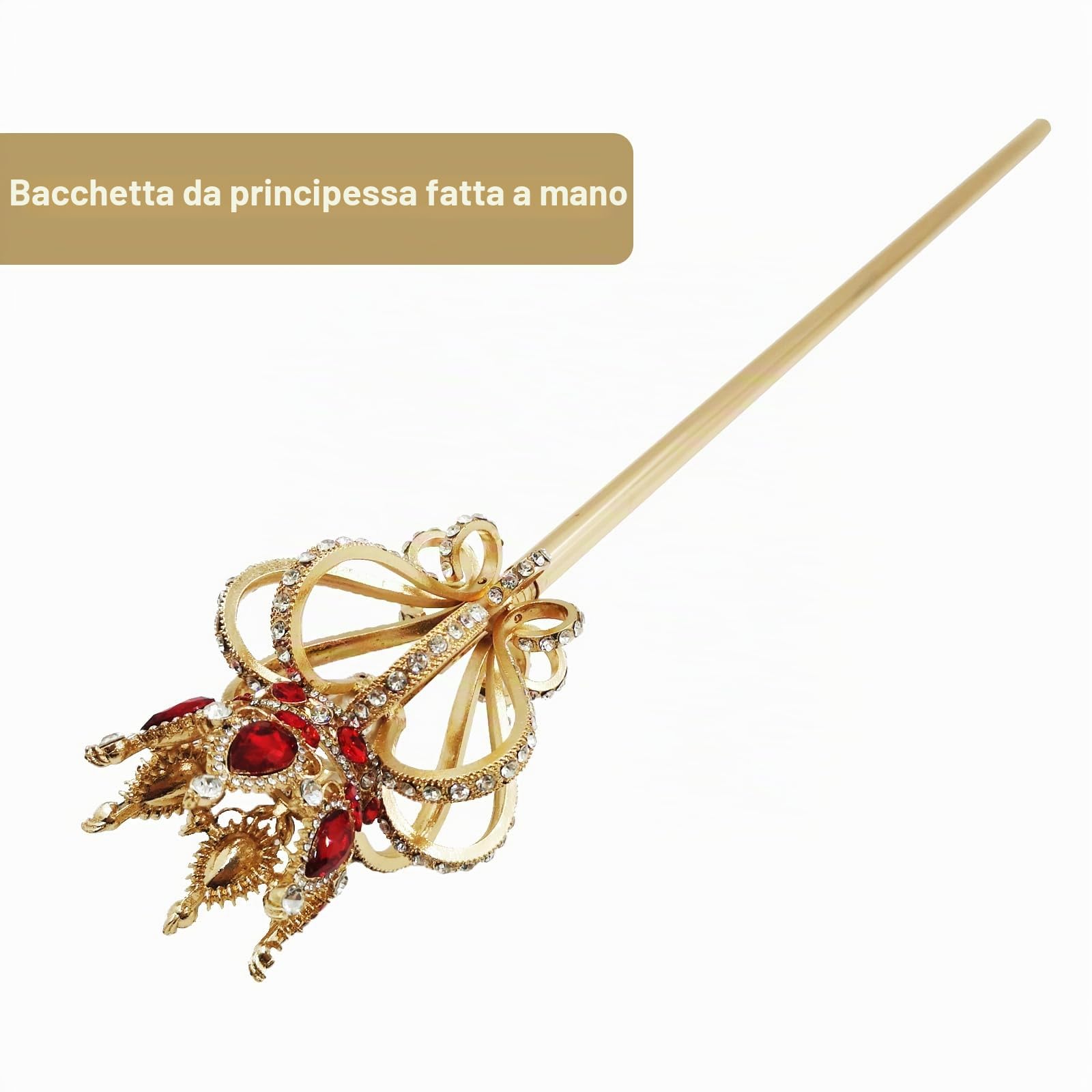 Regina Re Scettro Strass Fata Principessa Bacchetta Giochi di Ruolo Puntelli Accessori per Costumi da Sposa per Feste (19,7 Pollici, 7 Once) (Rosso)