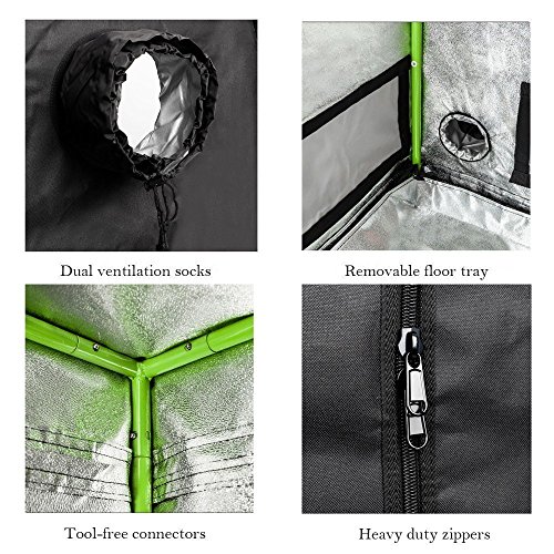 Image of 96 inchx48 inchx80 inch Mylar Hydroponic Grow Tent Grow Room with Obeservation Window and Removable Floor Tray for Indoor Plant Growing (96 inch x 48 inch x 80 inch)