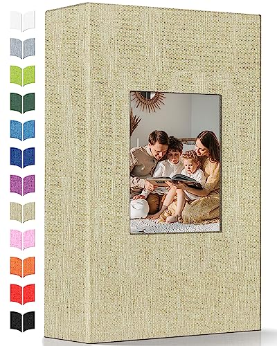 Artfeel Photo Album 4x6 with 300 Pockets,Slip-in Picture Albums,Linen Cover Memory Book with Front Window,White Page Vertical Photo Book for Wedding,Family,Anniversare,Baby,Vacation