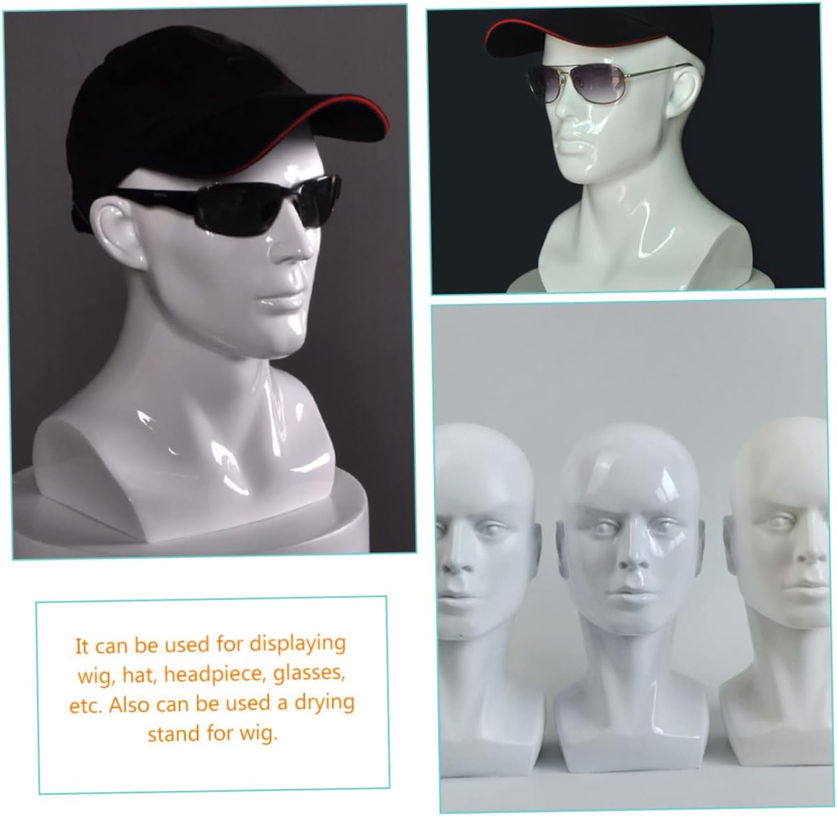 Male Mannequin for Wig Display Cosmetology Model for Hats Jewelry Multi-Purpose Support for Beauty Salons Personal Use Realistic Design Glossy