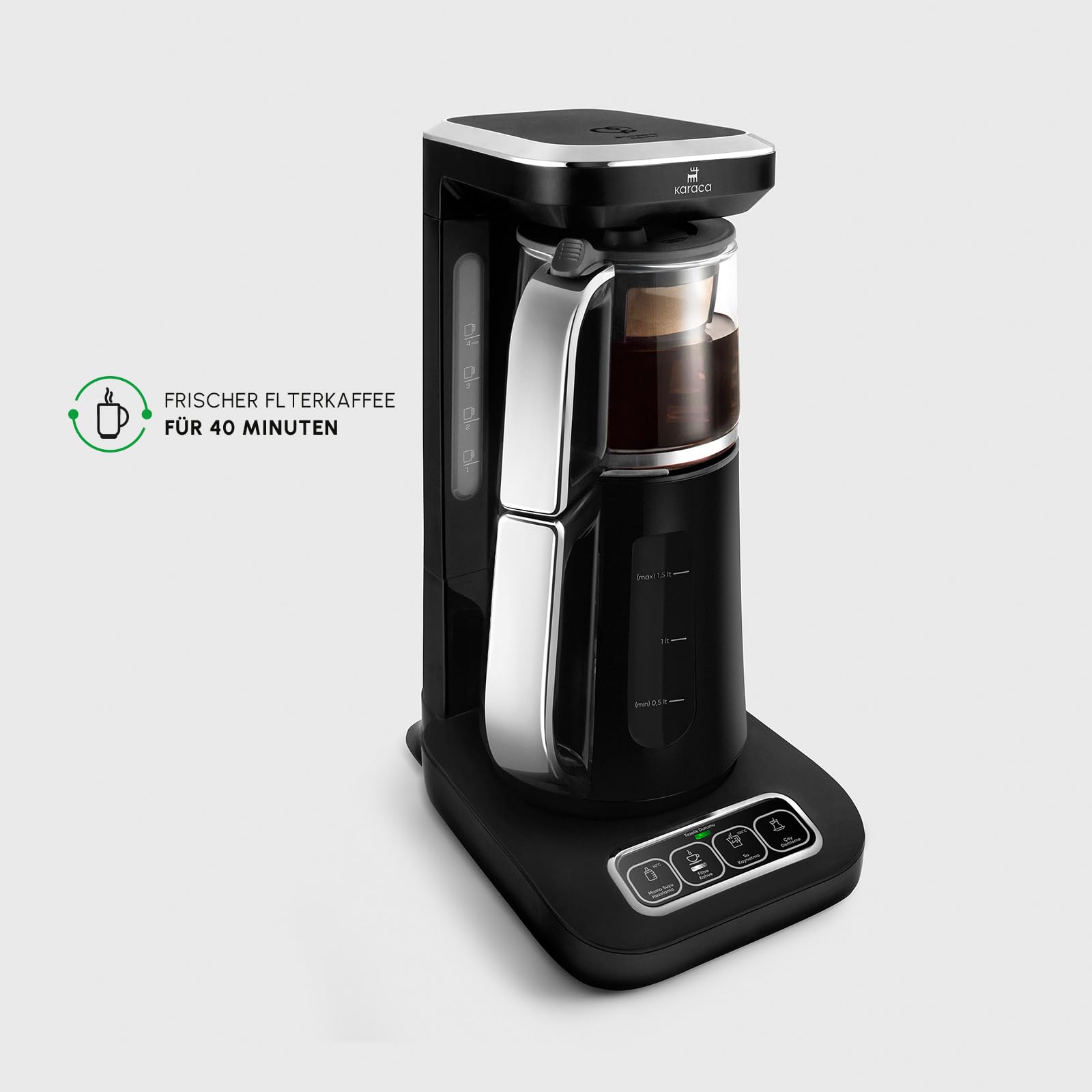 Karaca Caysever Robotea Pro 4-en-1 Theiere Electrique Automatique, Machine à Café Filtré, Bouilloire à Thé, Theiere avec Infuseur, 2500W, Chrome