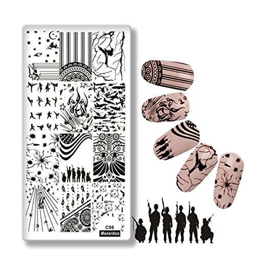 Mezerdoo Wars Theme Stamping Template Chinese kungfu Soldier Patterns Rectangle Manicure Nail Art Image Plate