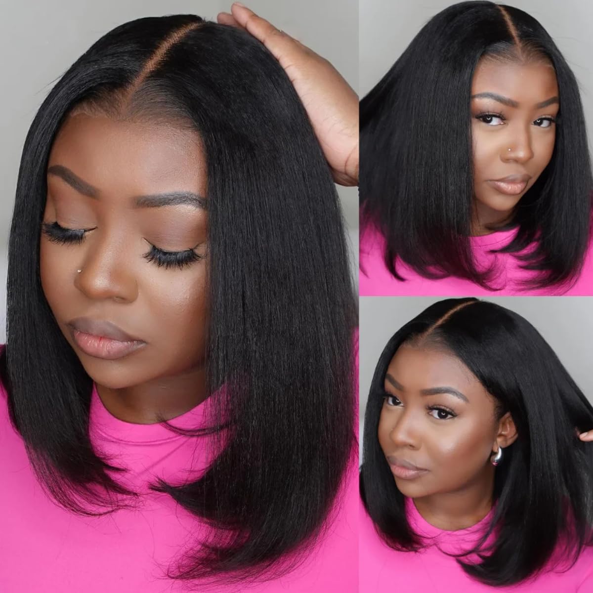 UNICE Yaki Straight Short Bob Wig Human Hair Pre Everything Glueless Wig with Ear Tab Tapes 13x4 Lace Front Wigs Human Hair Pre Plucked Hairline Bleached Knots 150% Density 10 inch