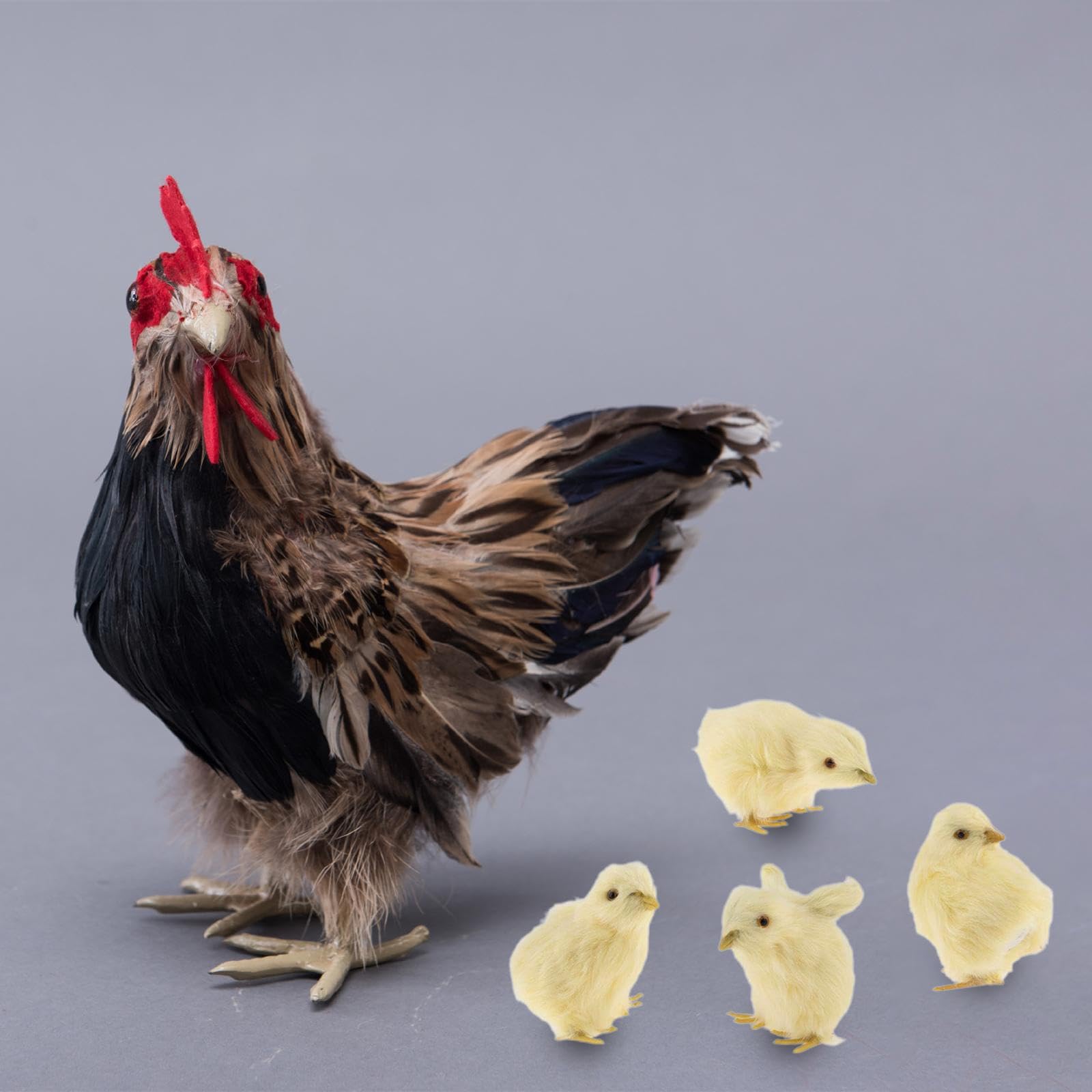 Alcxazs Brown/Black/Yellow Vivid Chick Simulation Lifelike Farmyard Hen Model Home Decoration