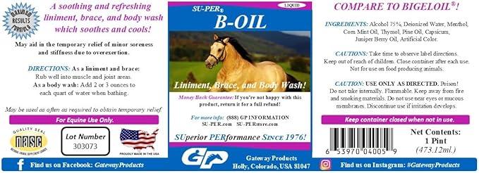 SU-PER B-Oil Líquido para Caballos - Alivia Músculos, Articulaciones - 1 Pinta miniatura 2