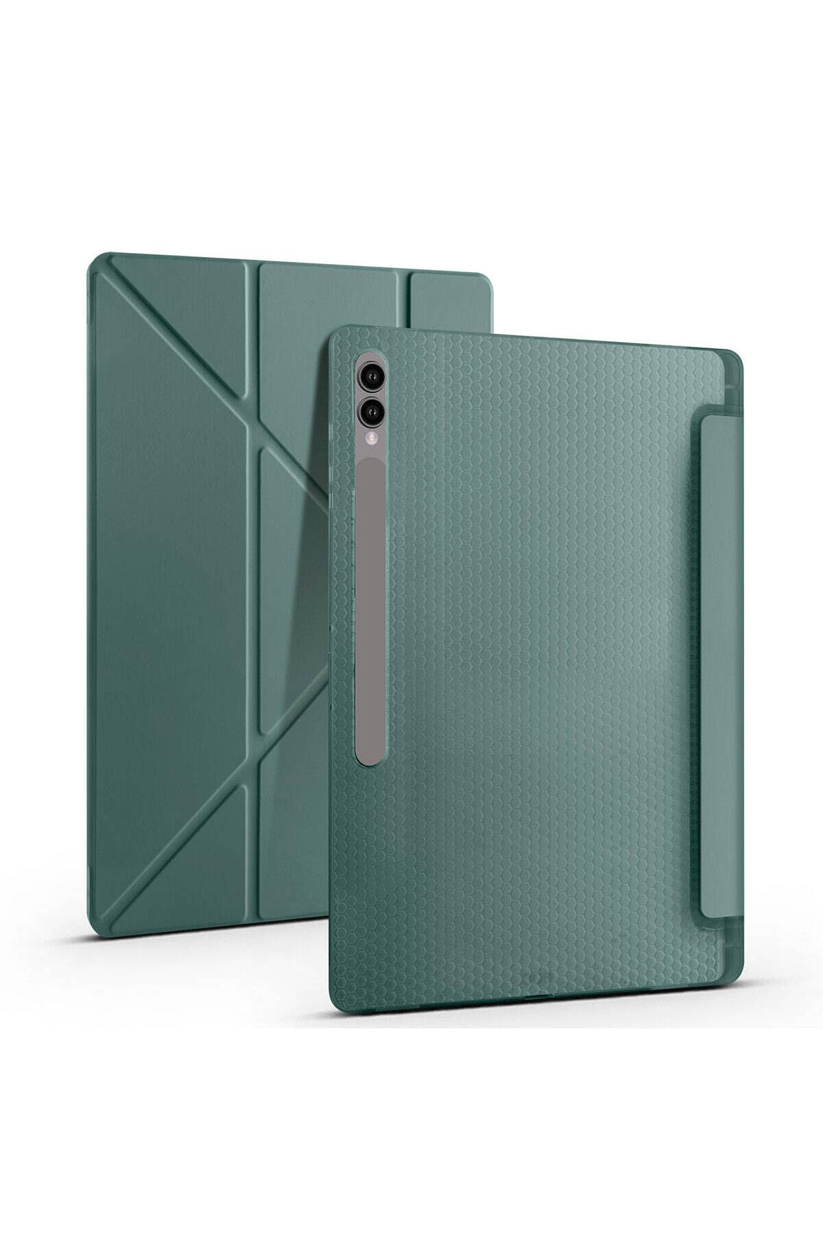 CONSTRAIN - Galaxy Tab S9 Ultra Kılıf ile Uyumlu Tri Folding Kalem Bölmeli Standlı Kılıf-Koyu Yeşil 4