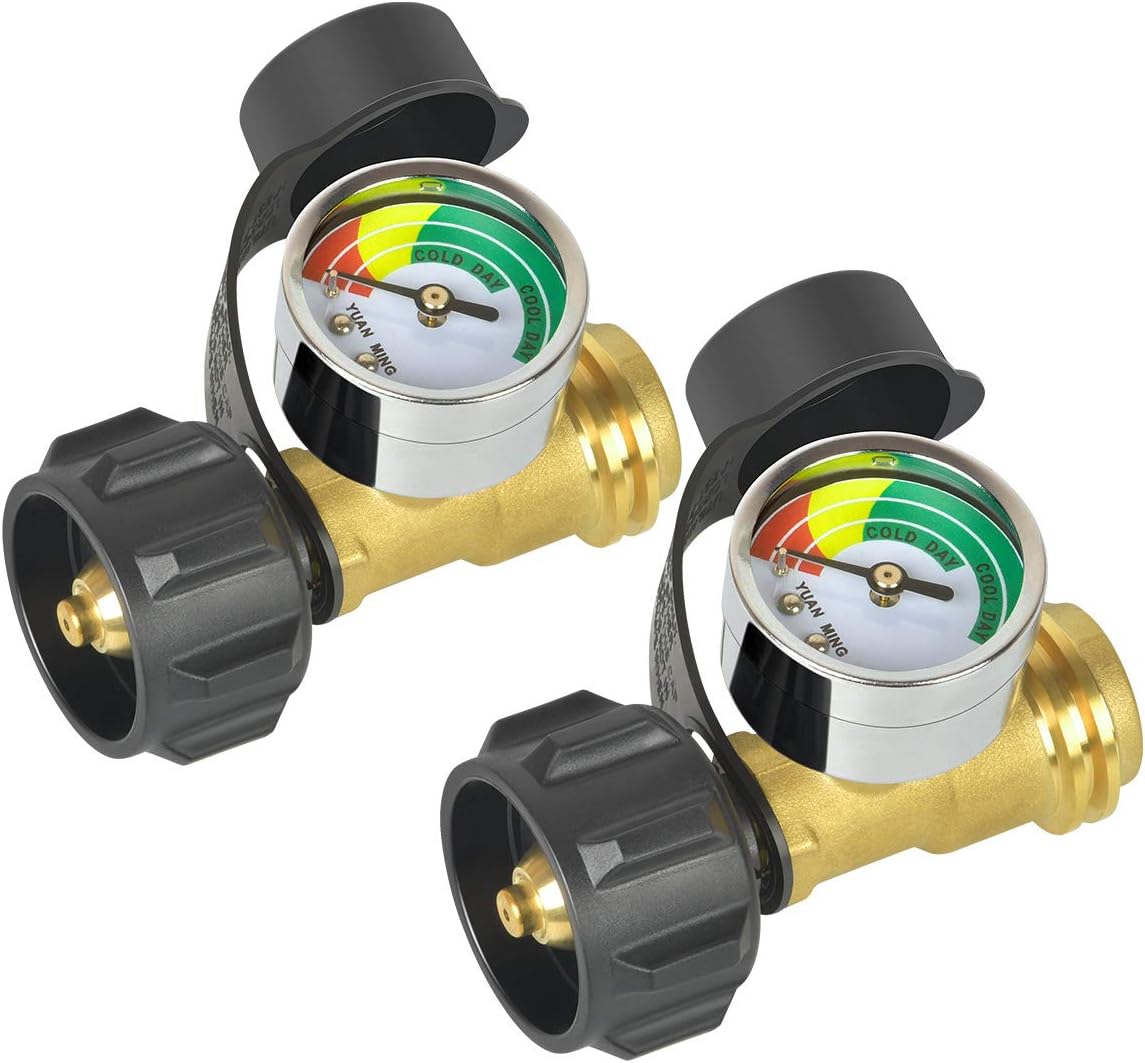 Generep Upgraded Propane Gauge,Level Indicator Propane Cylinder Gauges 3 Colors Coded Universal Propane Gas Gauge Type -1 Connection for BBQ Gas Grill,Camper,Propane Tank - 2 Pack