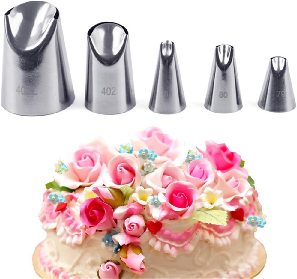 Joyeee 5 Pieces Cake Piping Icing Nozzles Cake Decorating Tips Set - Perfect Decorating Tools for Cupcakes Cakes Cookies Decorating