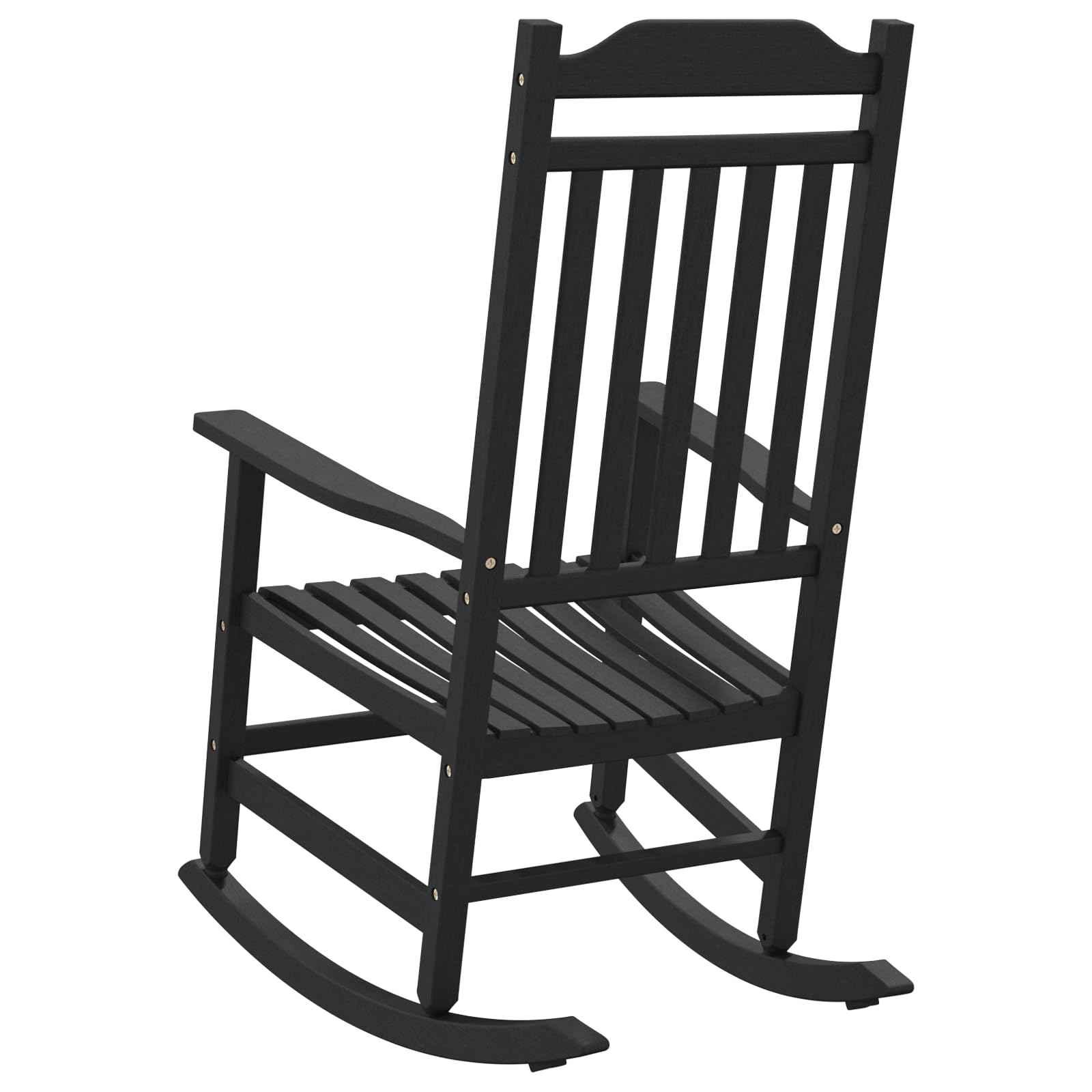 Fotel bujany ogrodowy, czarny, 65 x 84 x 114 cm, HDPE, naturalne drewno, fotel outdoorowy o rustykalnym wyglądzie, na balkon, taras i do ogrodu
