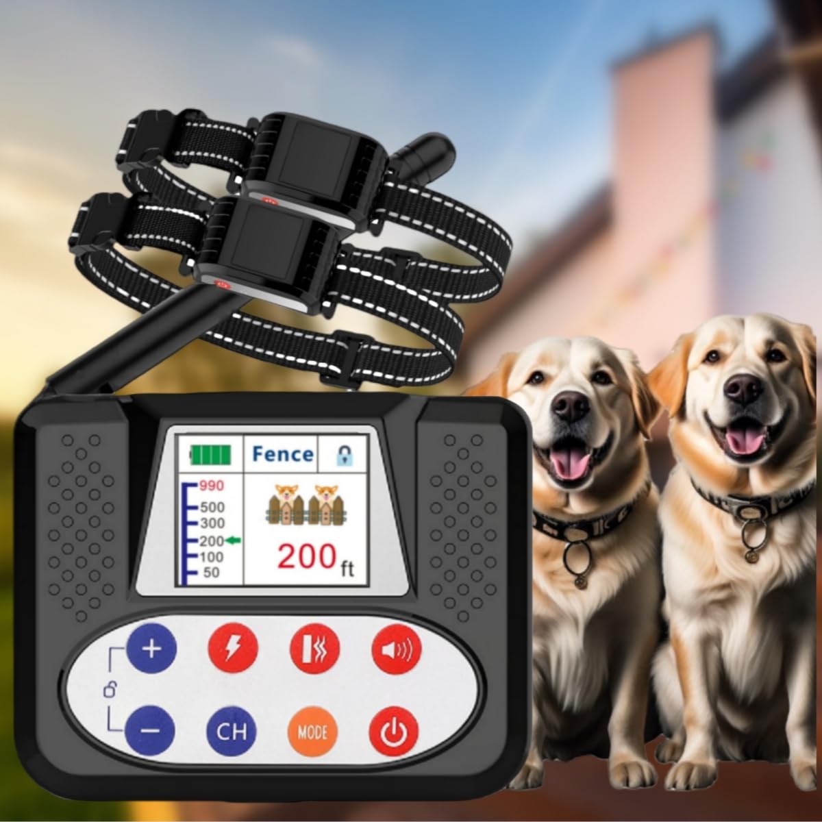 Wireless Dog Fence, Electric Fence System with Big LCD Color Screen, Portable Wireless Pet Fence with Remote Training collar, Dog Perimeter Collar,