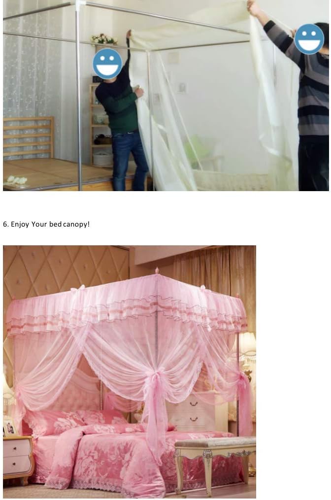 UOZZI BEDDING 4 Corners Post Pink Canopy Bed Curtain for Girls & Adults - Cute Cozy Drape Square Netting for Twin Bed - 4 Opening 58" W x 80" L Mosquito Net - Princess Bedroom Decoration : Home & Kitchen