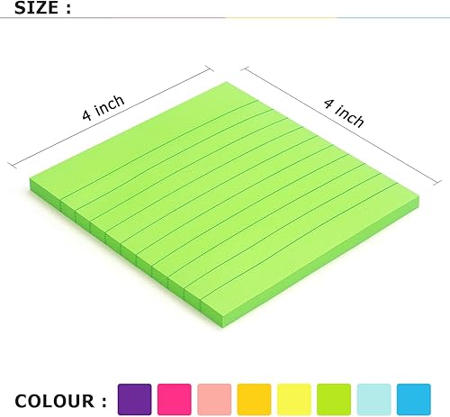 Miniatura 3 de Eastern Wolf 8 blocs de notas adhesivas forradas de 4 x 4, notas adhesivas con líneas autoadhesivas, 8 colores brillantes, 50 hojasbloc