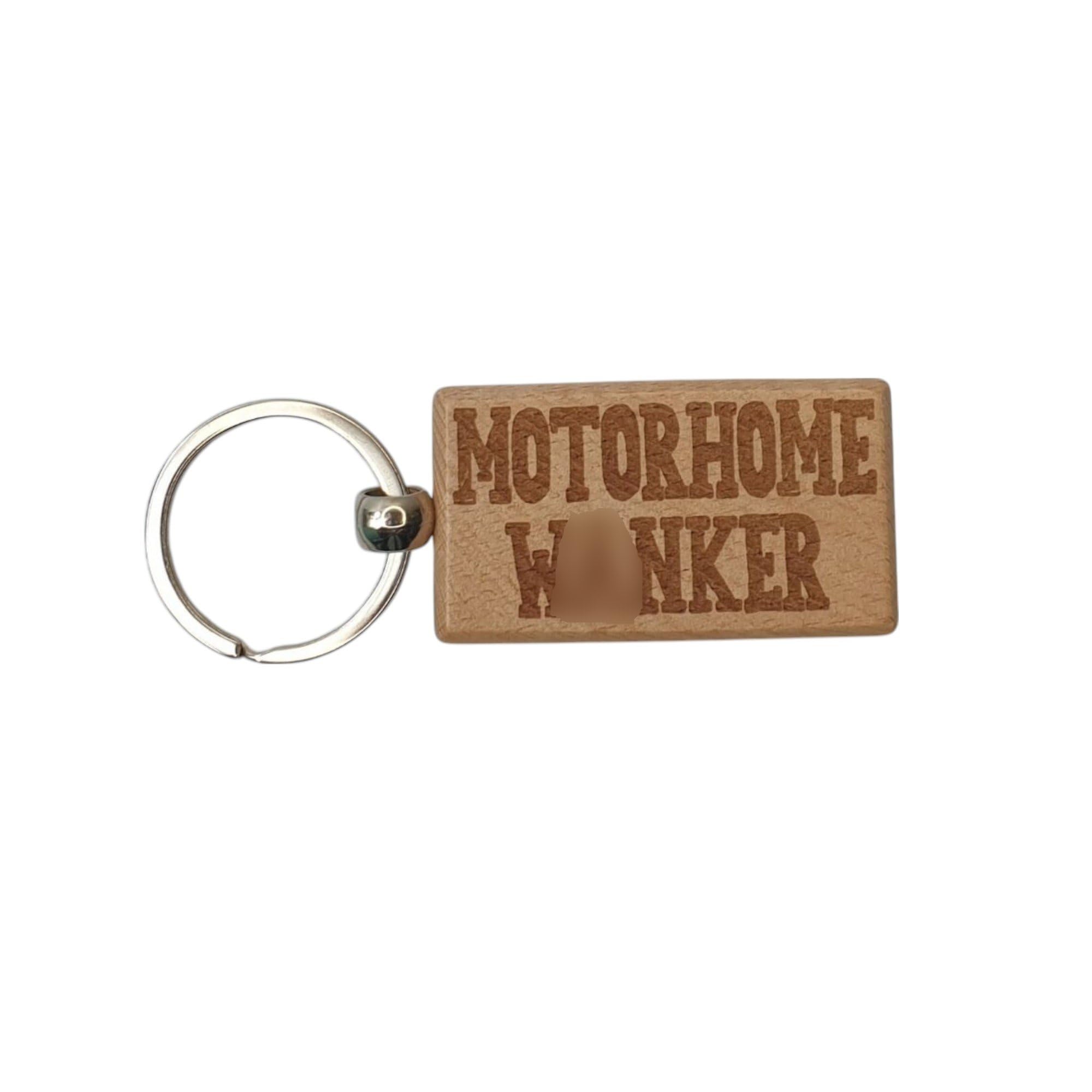 Decalarama Brown Motorhome Keyring Gift W*Nker Cute Rude Engraved Wooden Key Fob Chain Fun Novelty Nice Owner Present