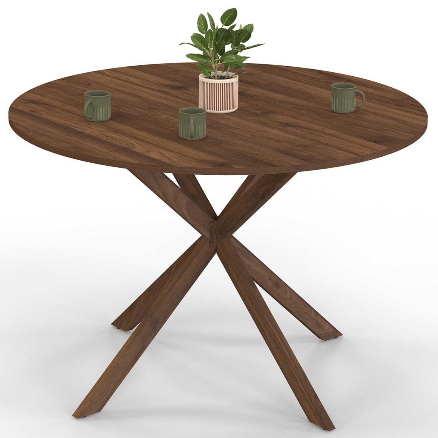 IDMarket - Table à Manger Ronde Alix 6 Personnes Pied araignée Noyer 110 cm