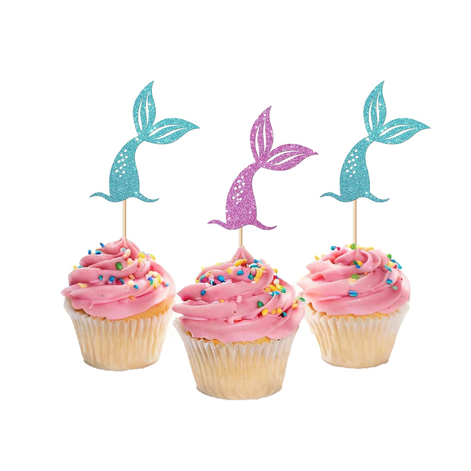 36 PCS Mermaid Tails Cupcake Toppers Under the Sea Theme Cake Toppers Decoration for Mermaid Theme Birthday Party Baby Shower Supplies