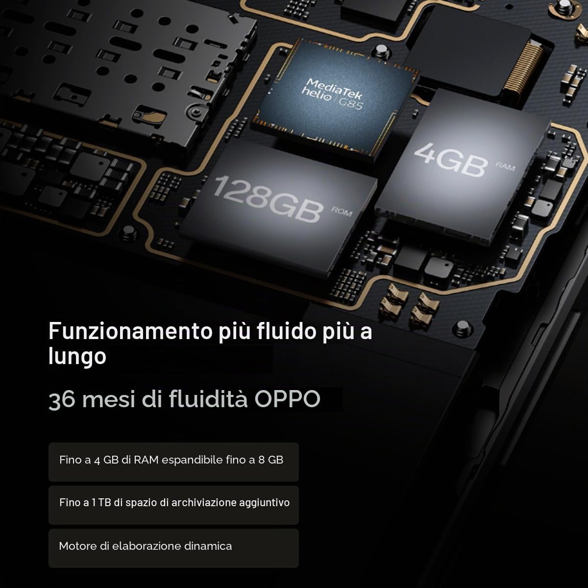 OPPO A38 4G Smartphone, AI Doppia fotocamera 50+2MP, Selfie 5MP, Display 6.56" 90HZ LCD HD+, 5000mAh, RAM 8 GB [4+4] + ROM 128GB, IP54, [Versione Italia],Glowing Black (A38)