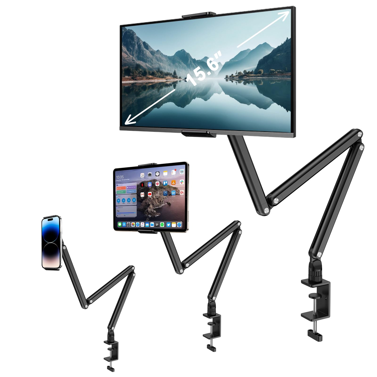 Tablet Stand for Desk Bed Adjustable iPad Holder Clamp Mount Foldable Tablet Arm 360 Rotation for 5 1-15