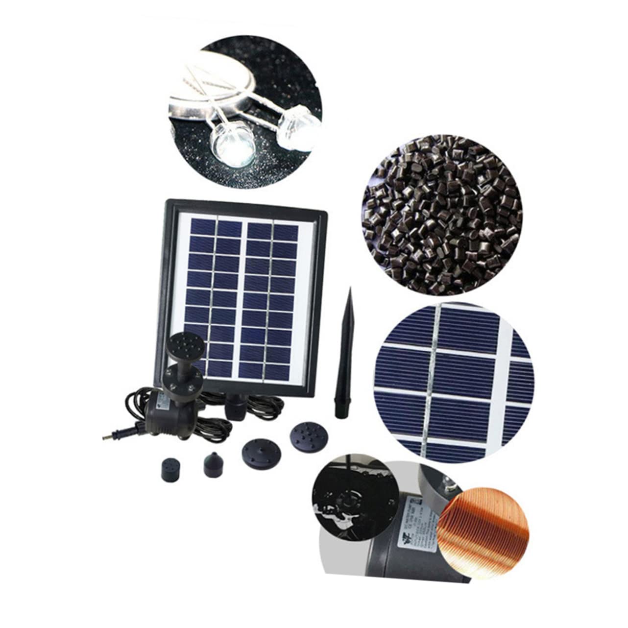 Pompa Fontana Solare 2, 8w LED Nero per Laghetto e Giardino