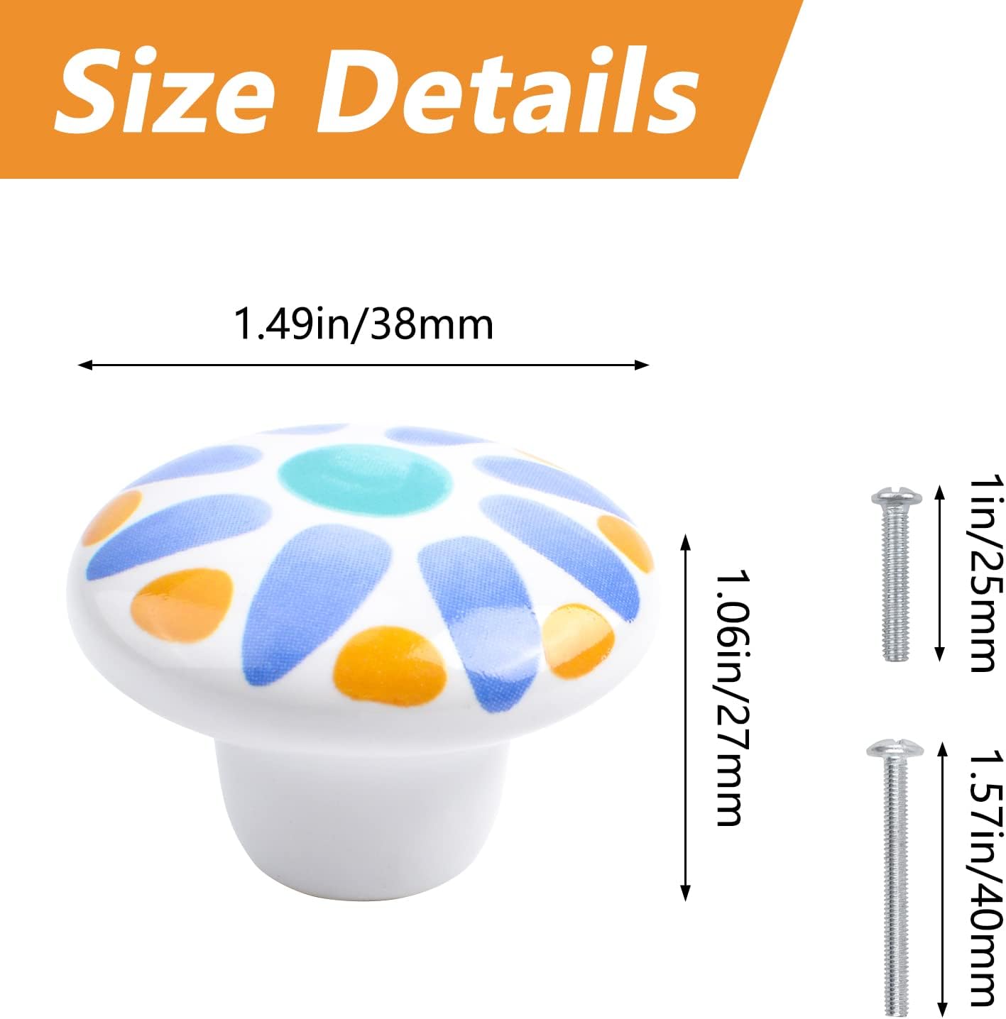 MOROBOR 10PCS Sun Pattern Ceramic Handle Kids Dresser Knobs Vintage Decorative Cabinet Knobs Ceramic Knobs for Cabinets and Drawers,Diameter 1.5inch (5 Styles)