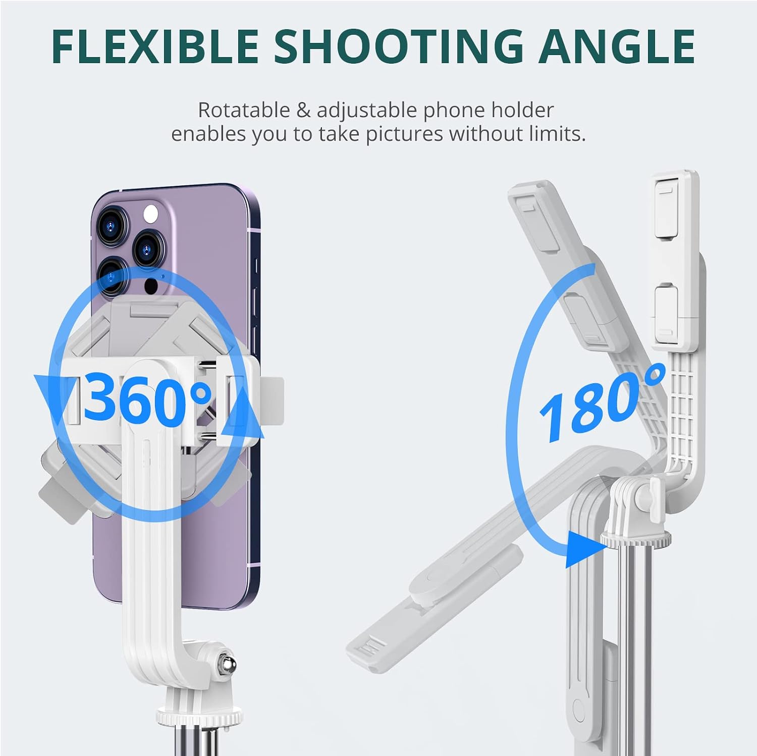 ATUMTEK 49" Selfie Stick Tripod, Stable Tripod Stand with Detachable Bluetooth Remote, Compatible with iPhone 14 Pro Max/14 Plus/14/13/12/11, GoPro, Samsung, LG, Google Smartphones, White