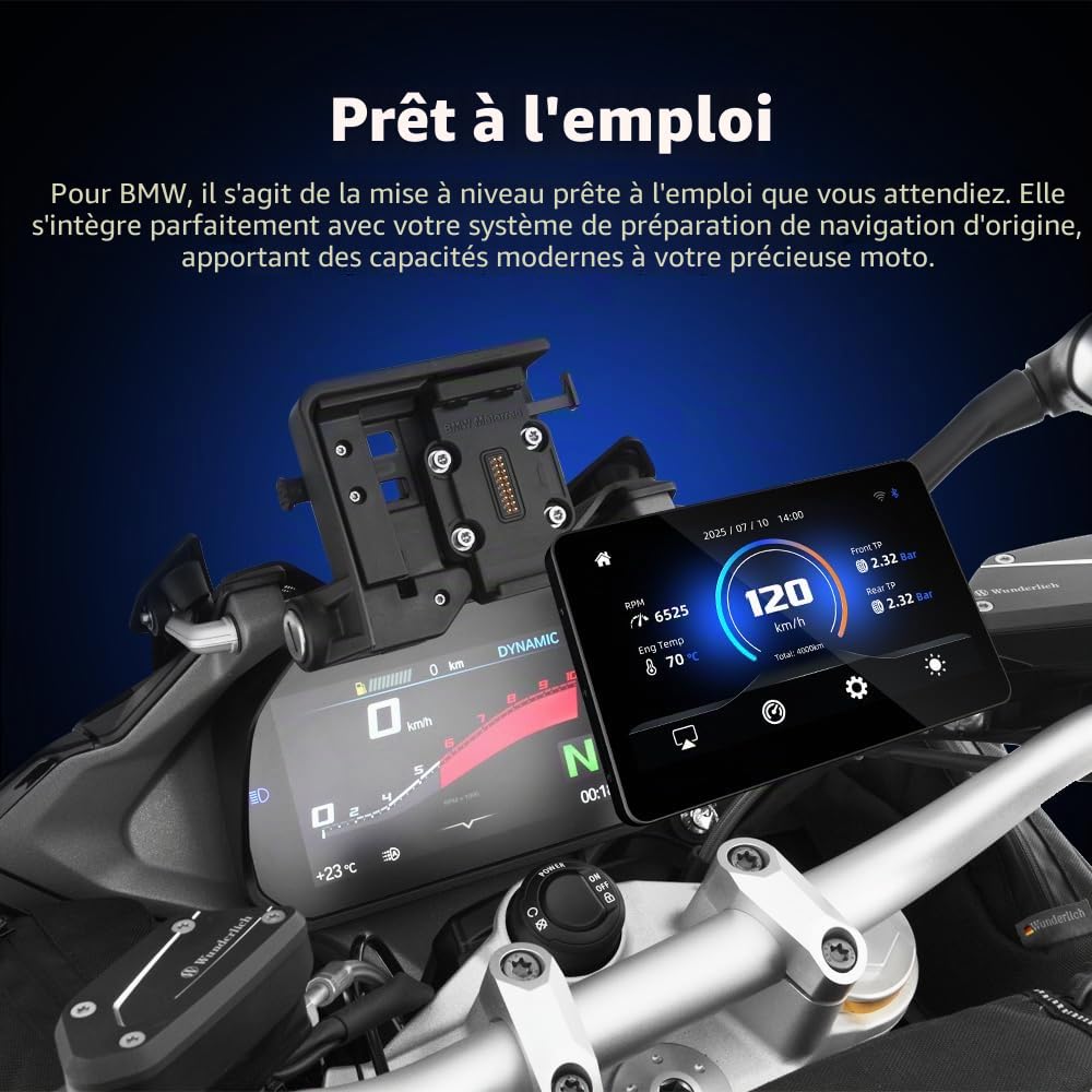 Écran de Moto 6,2" pour BMW R1200GS R1250GS F800 F900 S1000XR, CarPlay sans Fil et Android Auto, Compatible WonderWheel et Lecteur de Données du Véhicule, IP67