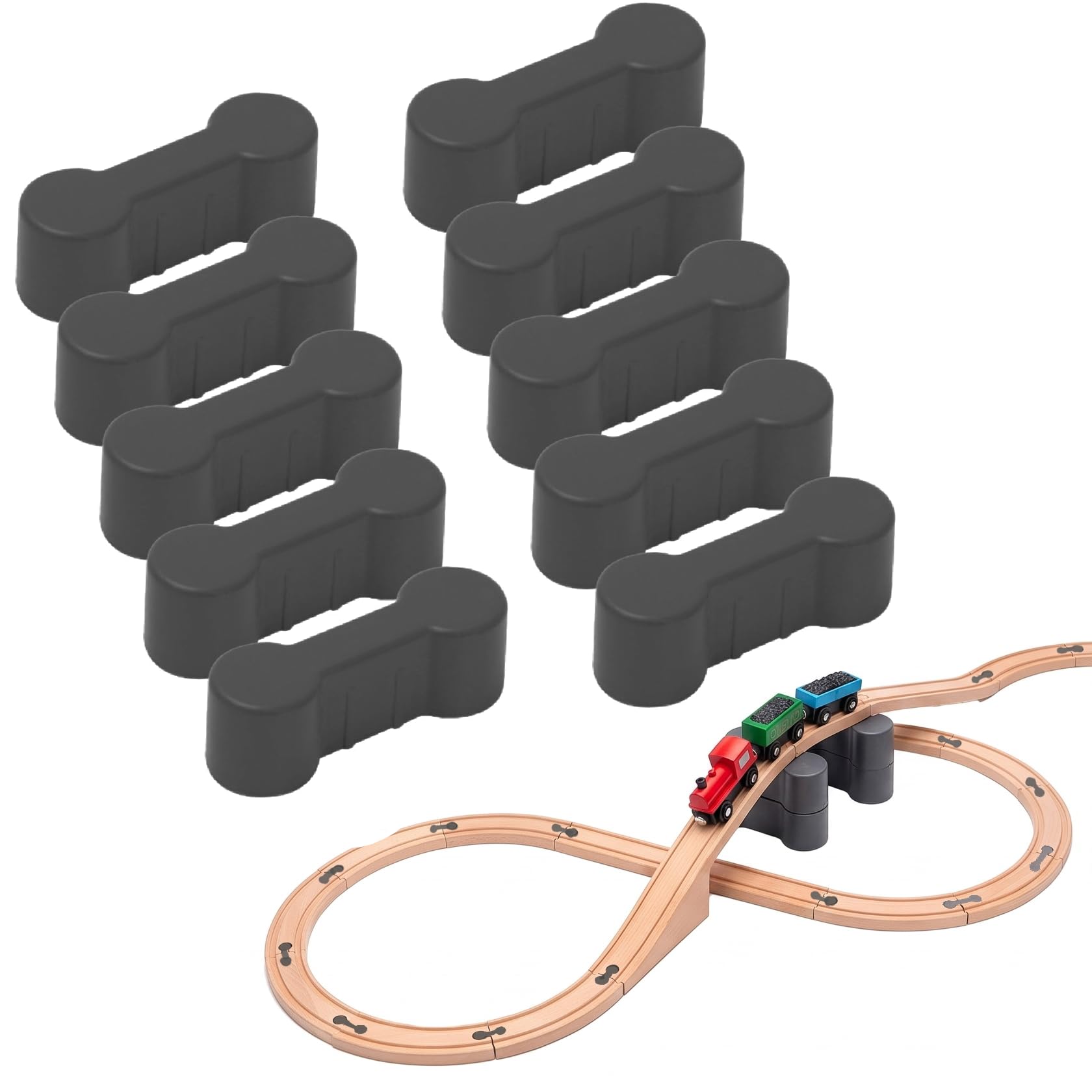 10 Pcs Train Track Accessories,Trains Tracks Expansion Pack Set,Railway Hot Wheels Track Connectors Compatible with Brio,Melissa,Lillabo & Thomas,Grey Railways Adapter Rail Toys for 2-5 Year Old Boys