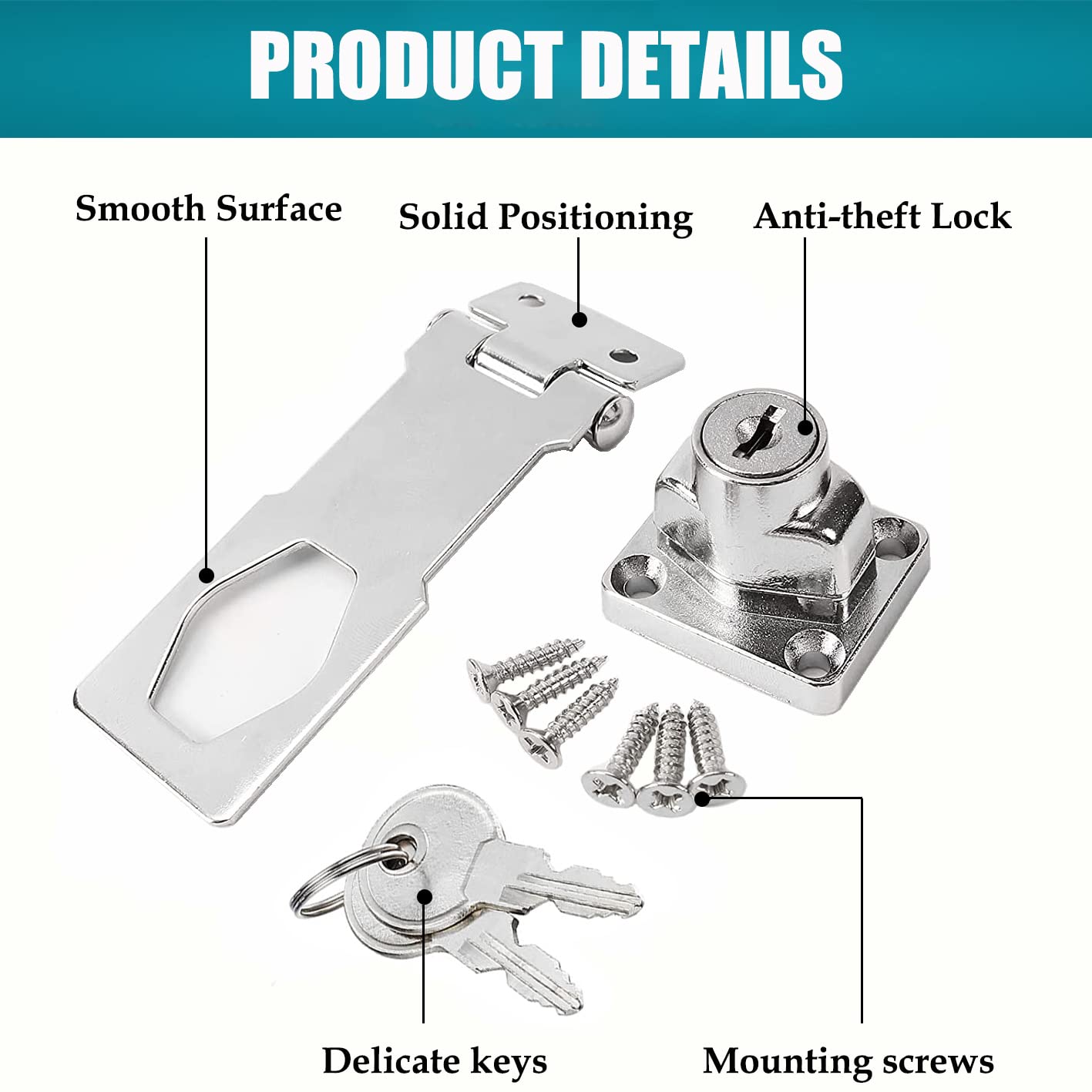 Litensh Shed Hasp Lock Padlock with Aliked Keys - Image 2