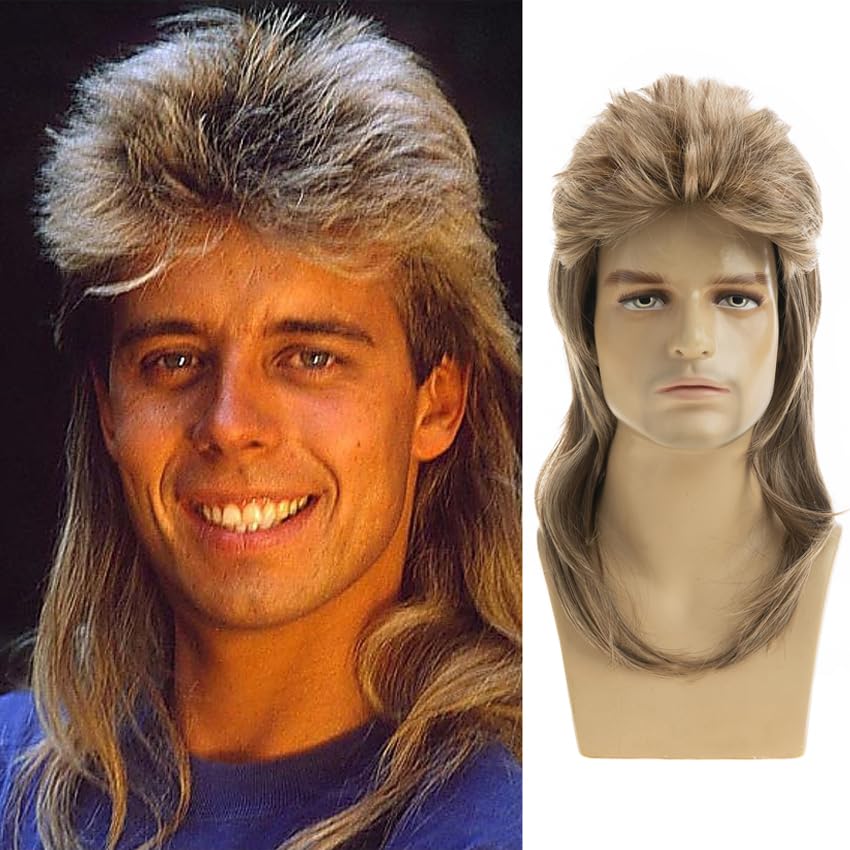 Long Straight Mullet Wig 70s 80s Costumes Fancy Party Cosplay Hair Wig,Ash Blonde