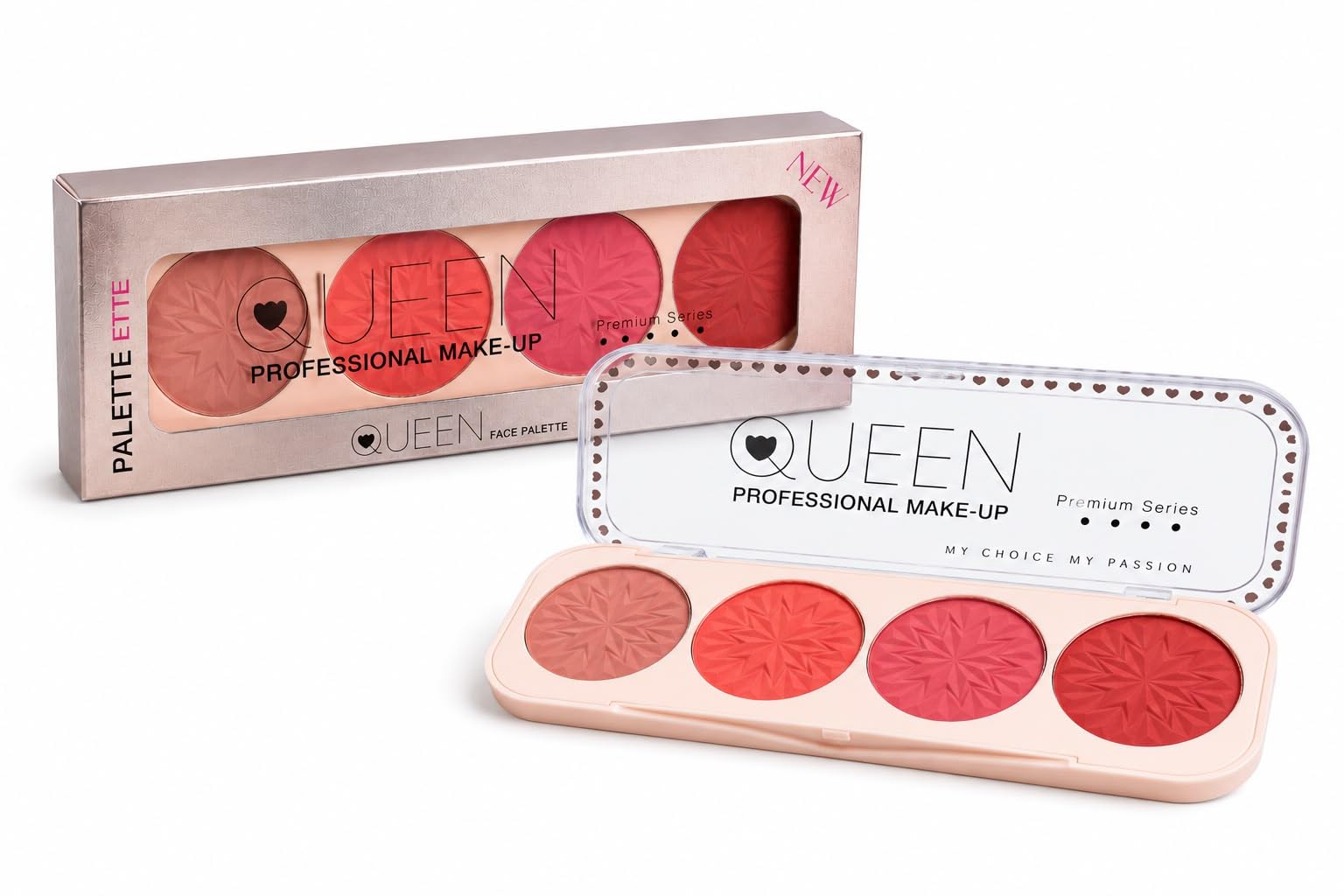 Queen Professional Make-Up Palettette Face Palette, 4 Shades | Blush Palette, Premium Series, Coral & Pink Tones, Compact Case, Professional Make-Up-image-49
