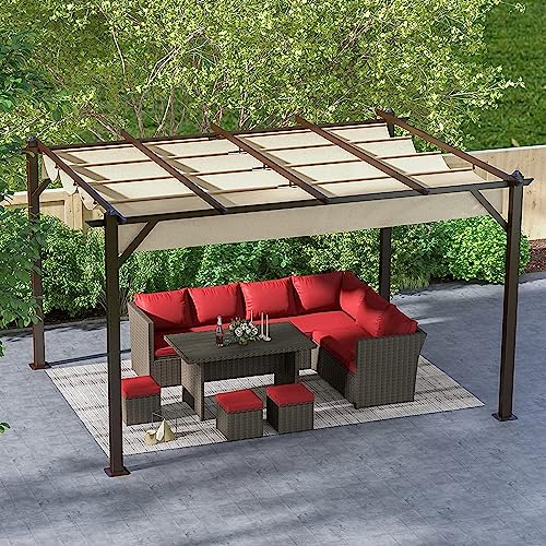 Pérgola retráctil con toldo para el sol, marco de aleación de aluminio, glorieta de patio para jardín trasero, beige, 3 x 4 m