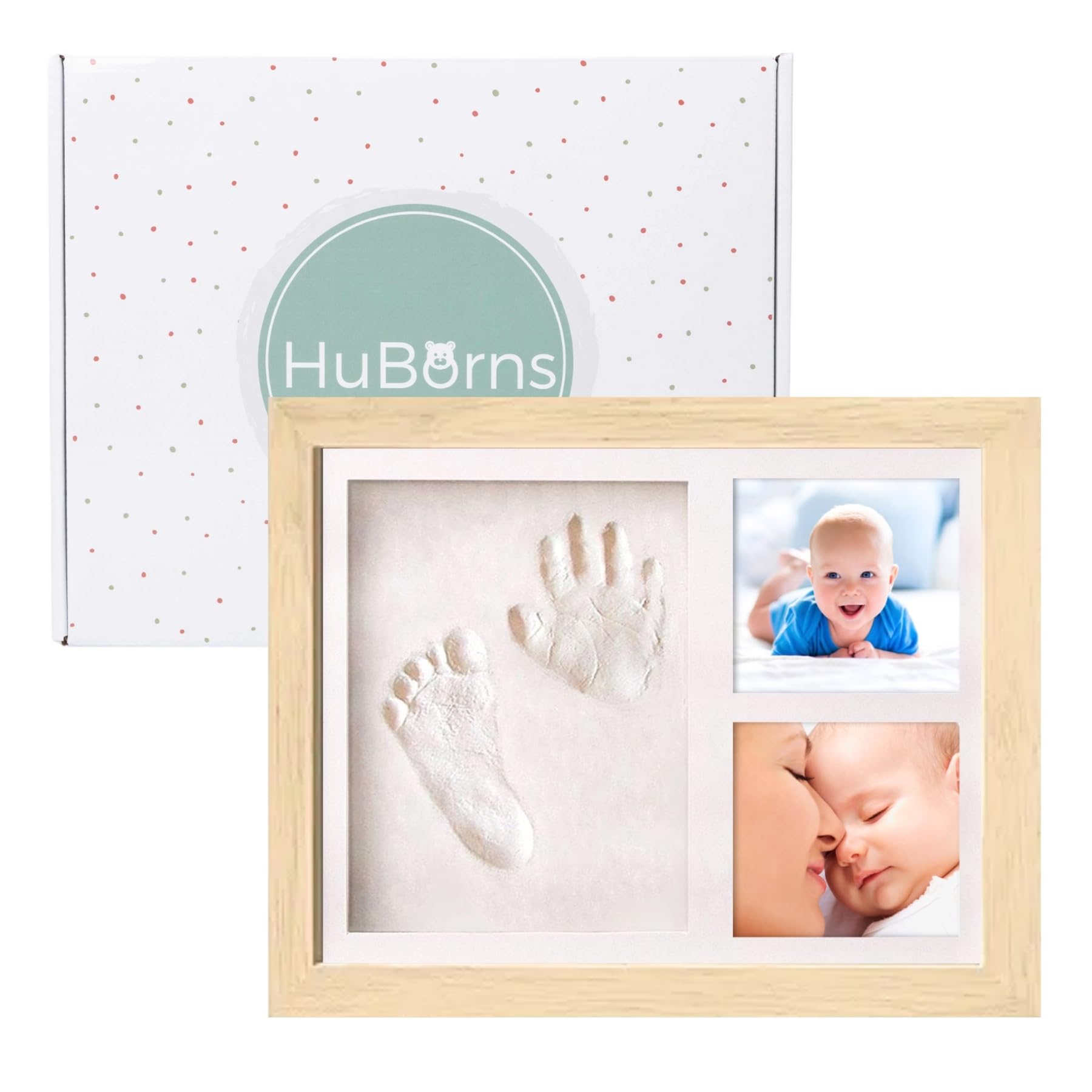 HuBorns - Baby handabdruck und Fußabdruck - Bilderrahmen Fußabdruck Hand Und Fuß, Set Gipsabdruck für Neugeborene - Baby-Erinnerung für Immer und Dekoration des Kinderzimmers (Holz)