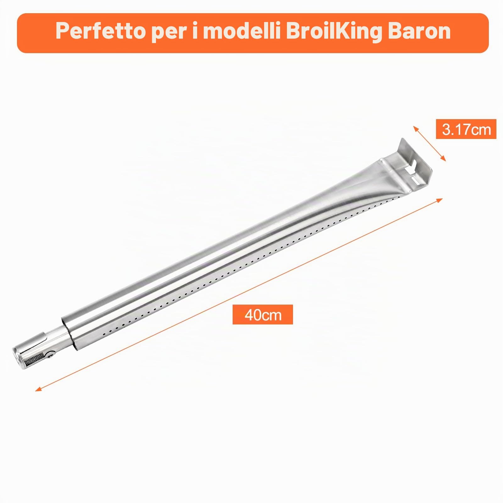 Denmay 18631 Bruciatore in acciaio inox da 40 cm per BroilKing Baron serie con bruciatori tubolari anteriori a posteriori, pezzi di ricambio per Broil King Baron 490 340 590, 4 pezzi