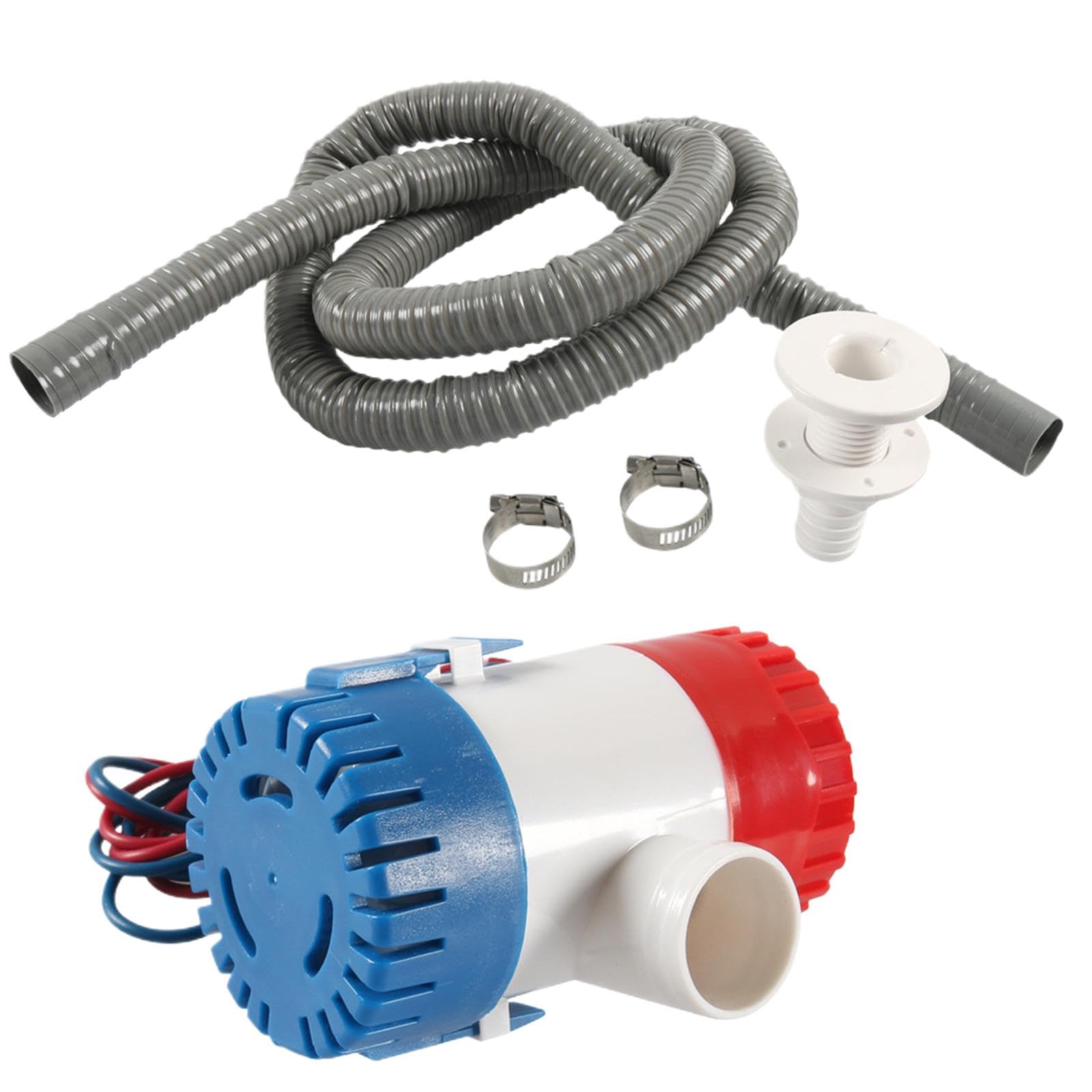Lenzpumpe Set für Boot, Objektivpumpenschlauch Set für Boot | 12V Lenzpumpe mit 78,7 Zoll Lenzpumpe Schlauch,Inklusive Rumpfdurchführung und 2 Edelstahlklemmen