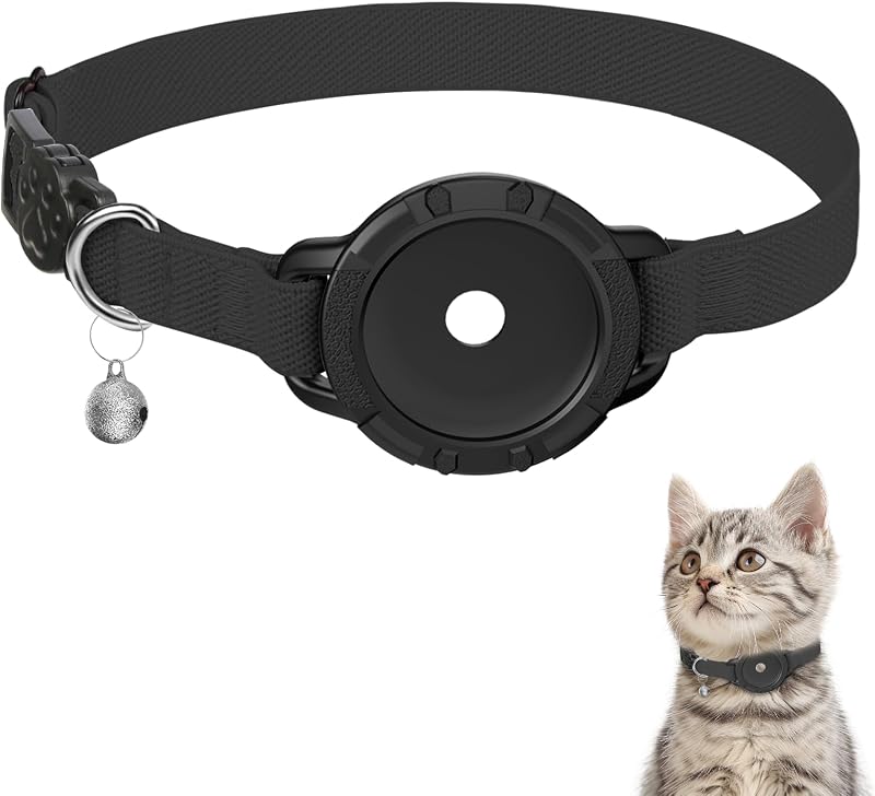Coleira para Gatos com Suporte para Apple AirTag, Ajustável e com Guizo sucegi