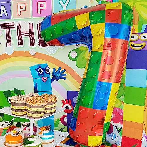 32 Inch Building Block Number 1 Balloons One Balloon For First Birthday|1 Balloons For 1St Birthday Large Big Helium Foil Mylar Balloon For Birthday Party Decoration Supplies #TOP3