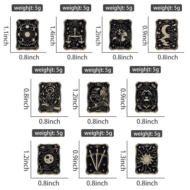 Image of ROFARSO Talismanic Tarot Enamel Lapel Pin Set Black and Gold Pin, Accessory for Backpacks Clothing Bags Hats Shirts (10piccs pin set)