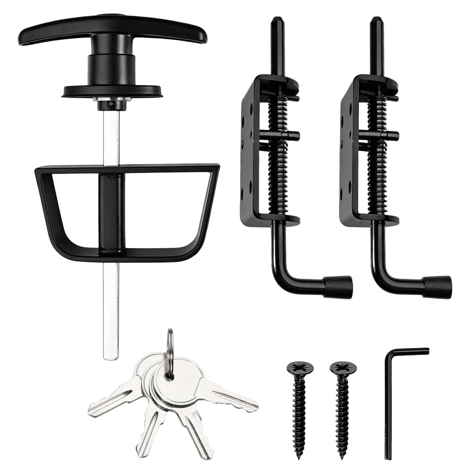 INJOYTEC Shed Door Latch Kit with 5-1/2" Stem T-Handle Lock, 2 Packs Spring Loaded Latch Hardware, 4 Keys and Allen Wrench, Ideal for Playhouses, Storage Barn, Chicken Coops, Camper