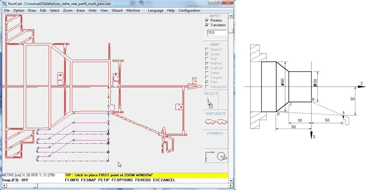 CAD CAM Lathe Software CNC 3040 6040 6090 Mach 3 Linux GRBL plus tutorial videos RoutCad Standard. Three easy steps integrated CAD+CAM program: 1-design, 2-define machine sequence, 3-export g-code.