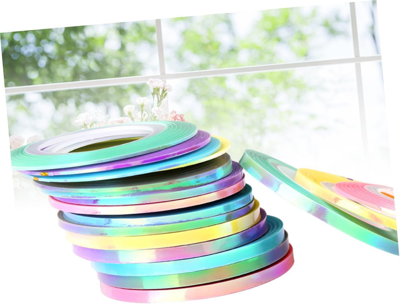 18rolls Nail Art Tape Shining Self-Adhesive Manicure Stickers for DIY Nail Design Mixed Colors for Women and Enthusiasts