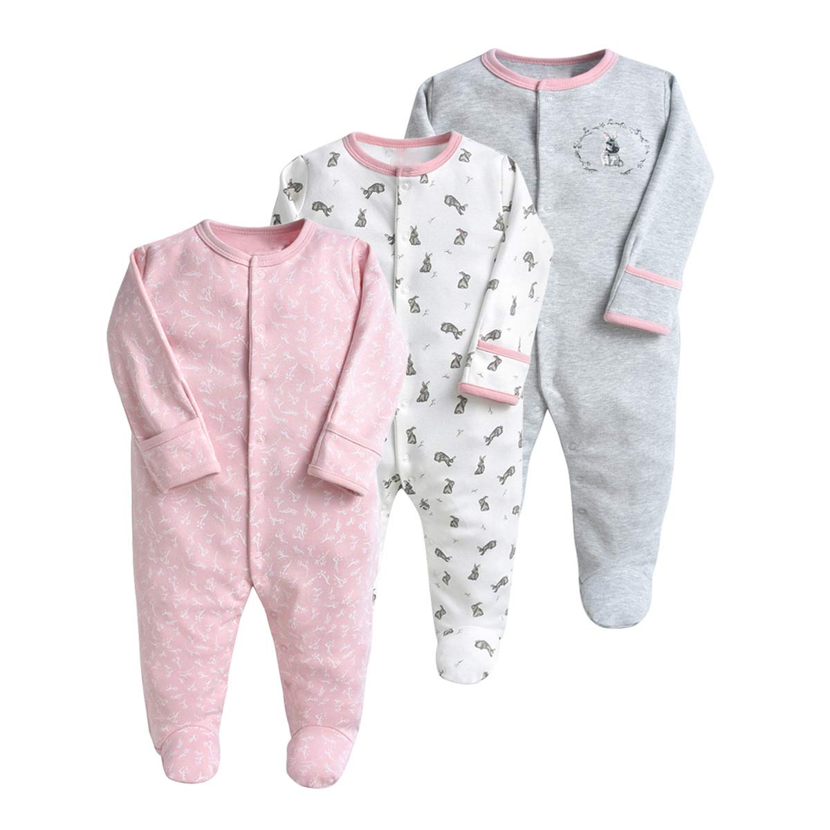 Bambino Tutine 3 Pezzi Bambino Pigiama in Cotone Ragazze Ragazzi Pagliaccetto Manica Lunga 0-12 Mesi