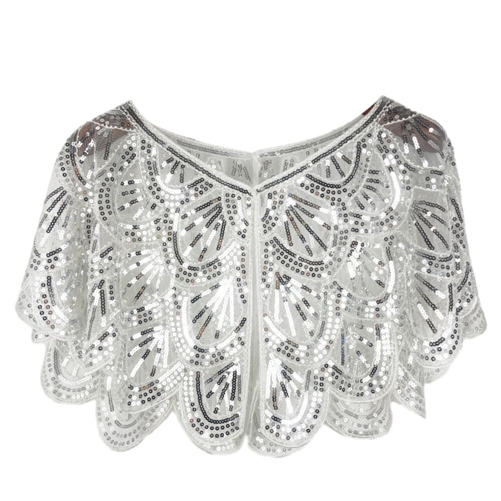 Uposao Sequins Shawl Elegant Cape Women's 1920s Shawl Beaded Sequin Deco Evening Cape Bolero Flapper Cover Up Gifts for Women Ladies Flapper Art Deco Vintage Dress Costume