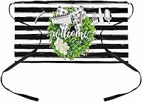Vista 1 de Farmhouse Wreath Waitress Waiter Server Apron with Pockets,Welcome Rustic Boxwood Black Stripe Waist Half Waterproof Cooking Kitchen BBQ Grill Chef