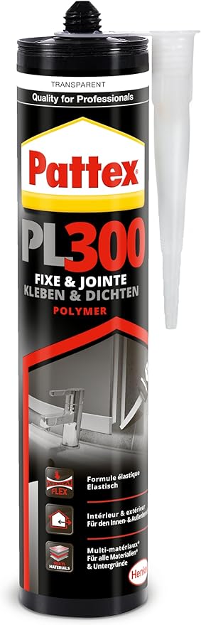 Pattex 1506660 PL 300, hochqualitativer Montagekleber & Dichtmasse in Einem, extra starker Kleber für alle Untergründe, elastischer und starker Alleskleber, 1 x 300g Kartusche Pattex 1506660 PL 300, hochqualitativer Montagekleber & Dichtmasse in Einem, extra starker Kleber für alle Untergründe, elastischer und starker Alleskleber, 1 x 300g Kartusche