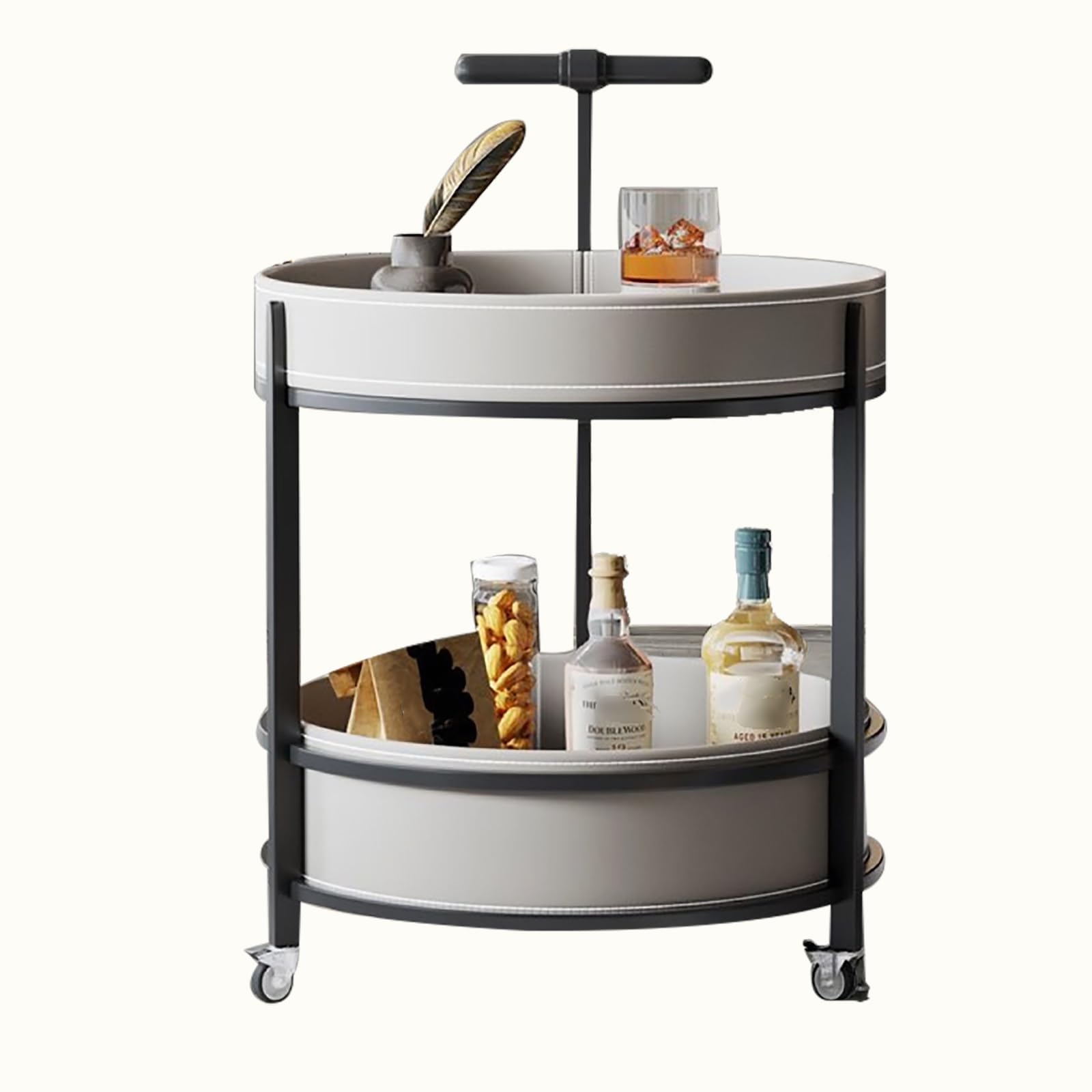 SXZenSpace End Table with Rolling Wheels Vintage Sofa Side 2 Tier Armrests Storage Cart for Living Room(Grå)